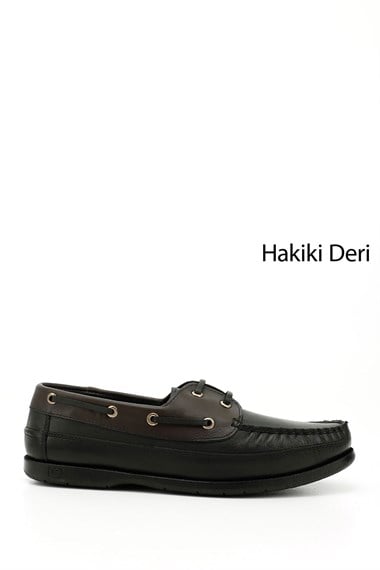 Erkek Siyaha Kahve Bağcıklı Kauçuk Taban Hakiki Deri Ayakkabı
