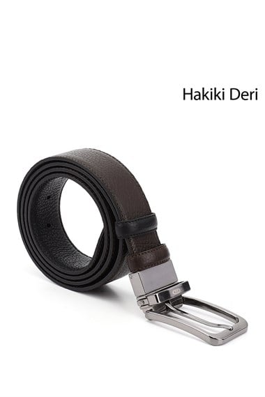 Erkek Siyaha Kahve Hakiki Deri 3,5 Cm Çift Taraflı Klasik Kemer