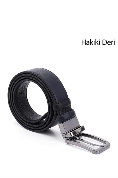 Erkek Siyaha Lacivert Hakiki Deri 3,5 Cm Çift Taraflı Klasik Kemer