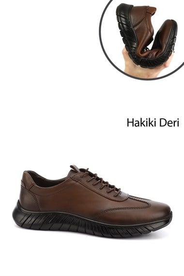 Erkek Taba Antik Bağcıklı Kauçuk Taban Hakiki Deri Sneaker