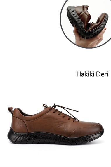 Mens Tan Antique Lace-up Rubber Sole Genuine Leather Sneaker
