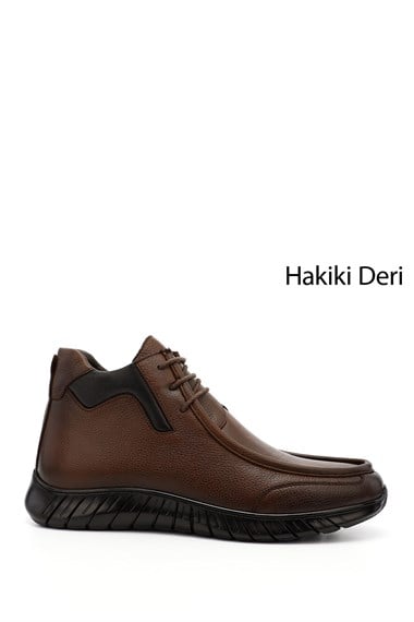 Erkek Taba Antik Fermuarlı Hakiki Deri  Bot