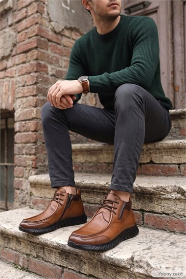 Mens Tan Antique Zippered Genuine Leather Boot