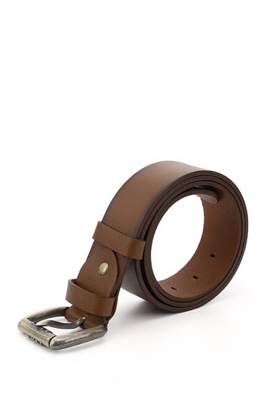 Erkek Taba Antik Hakiki Deri 4 Cm Kot Kemeri