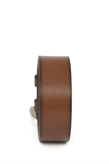 Erkek Taba Antik Hakiki Deri 4 Cm Kot Kemeri