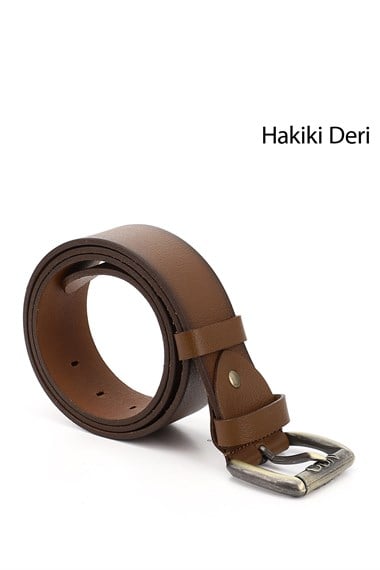 Erkek Taba Antik Hakiki Deri 4 Cm Kot Kemeri