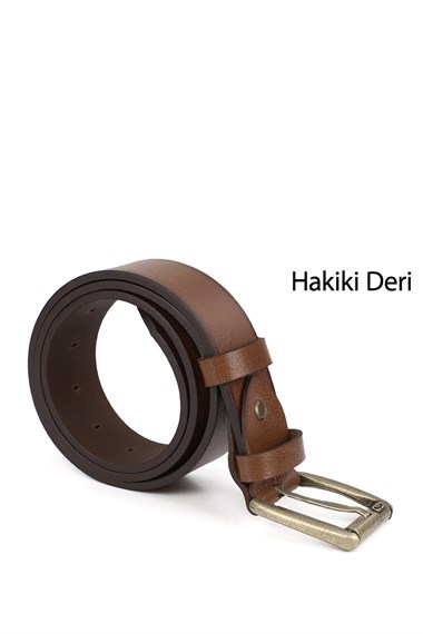 Erkek Taba Antik Hakiki Deri 4 Cm Kot Kemeri