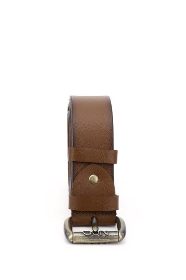 Erkek Taba Antik Hakiki Deri 4 Cm Kot Kemeri