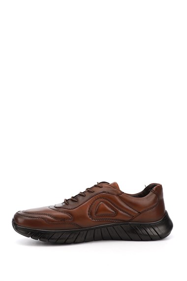 Mens Tan Lace-Up Genuine Leather Comfort Sneaker