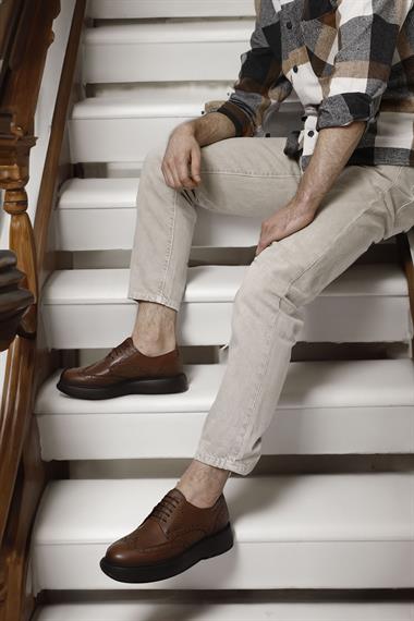Mens Tan Floater Lace-Up Genuine Leather Classic Shoes