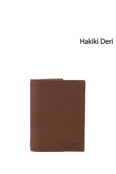 Erkek Taba Floter Hakiki Deri Dikey Cüzdan