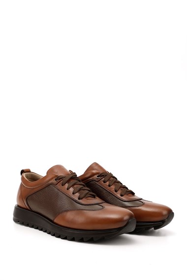 Mens Tan Genuine Leather Lace-Up Sneakers