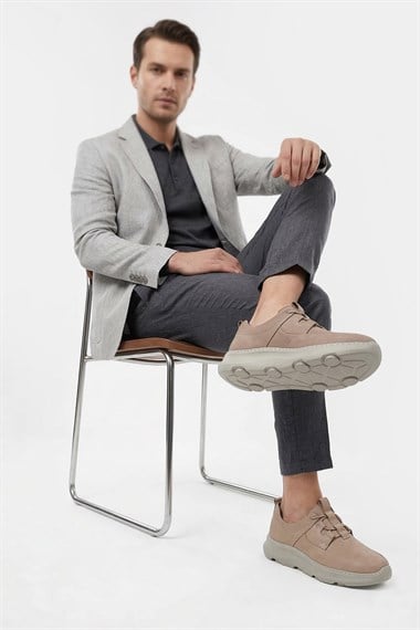 Erkek Vizon Nubuk Bağcıklı Hakiki Deri Comfort Ayakkabı