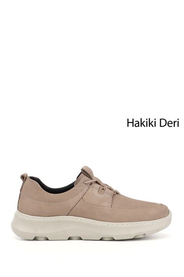 Erkek Vizon Nubuk Bağcıklı Hakiki Deri Comfort Sneaker