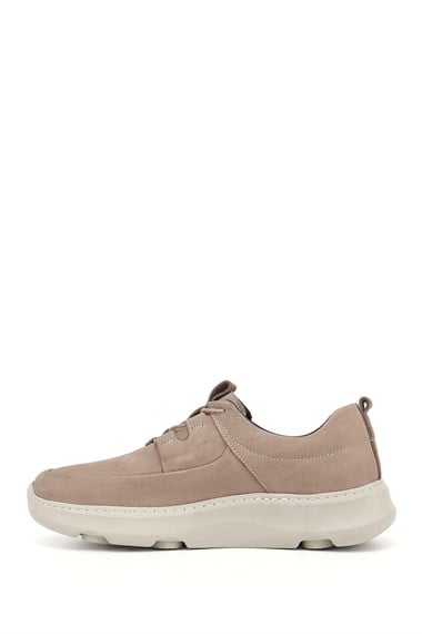 Erkek Vizon Nubuk Bağcıklı Hakiki Deri Comfort Sneaker