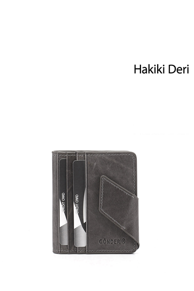 Gri Crazy Hakiki Deri Unisex Kartlık