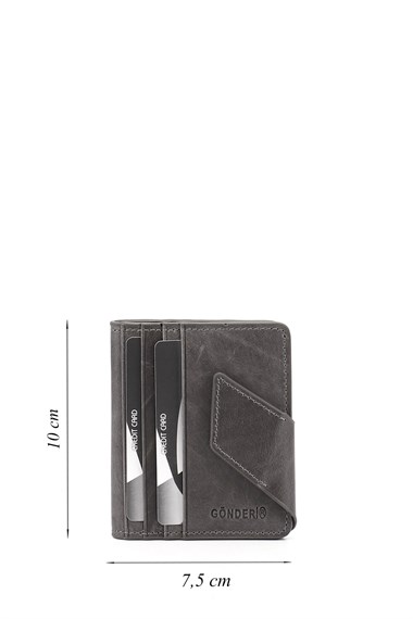 Gri Crazy Hakiki Deri Unisex Kartlık