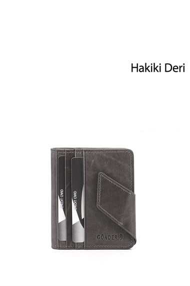 Gri Crazy Hakiki Deri Unisex Kartlık