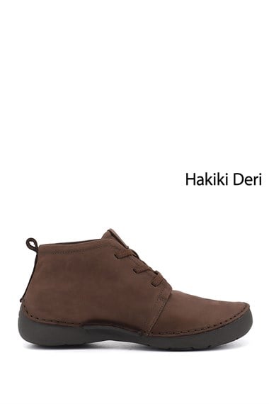 Kadın Açık Kahve Nubuk Bağcıklı Hakiki Deri Comfort Bot