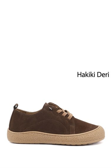 Kadın Açık Kahve Süet Bağcıklı Hakiki Deri Sneaker