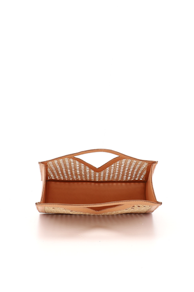 Kadın Açık Taba Hasır Örgülü El Çantası