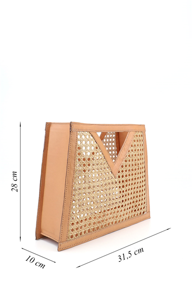 Kadın Açık Taba Hasır Örgülü El Çantası