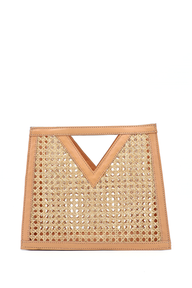 Kadın Açık Taba Hasır Örgülü El Çantası