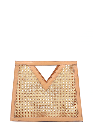 Kadın Açık Taba Hasır Örgülü El Çantası