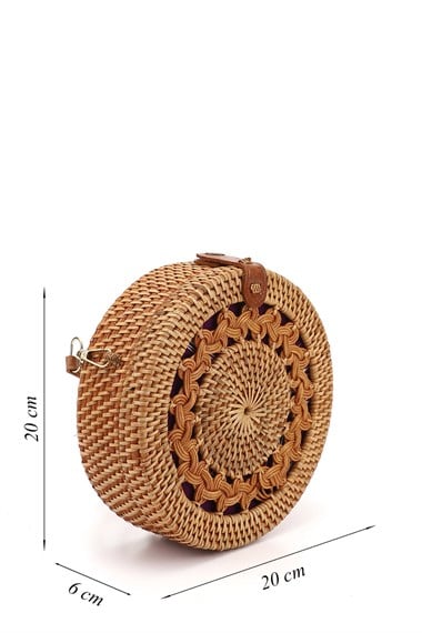 Womens Light Tan Wicker Woven Long Strapped Shoulder Bag