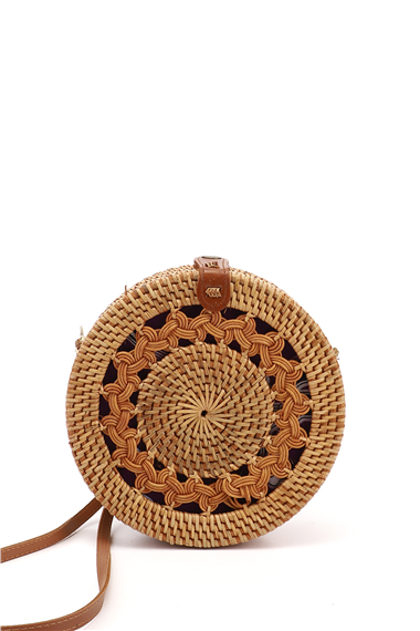 Kadın Açık Taba Hasır Örgülü Uzun Askılı Omuz Çantası