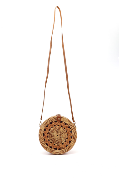 Kadın Açık Taba Hasır Örgülü Uzun Askılı Omuz Çantası