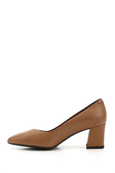 Womens Light Brown Pointed Toe Medium Thick Heel Genuine Leather Shoes