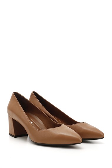 Womens Light Brown Pointed Toe Medium Thick Heel Genuine Leather Shoes