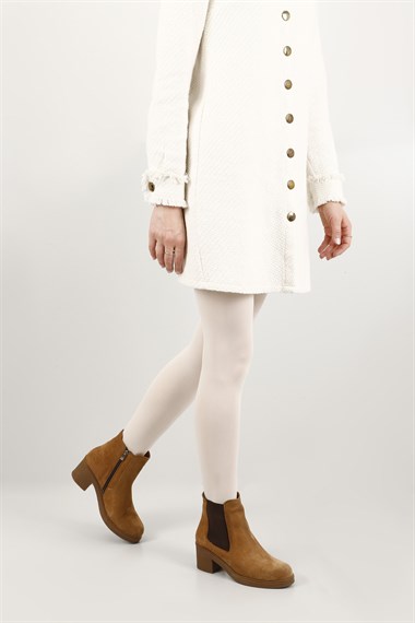 Womens Light Brown Suede Zippered Chunky Heel Genuine Leather Chelsea Boots