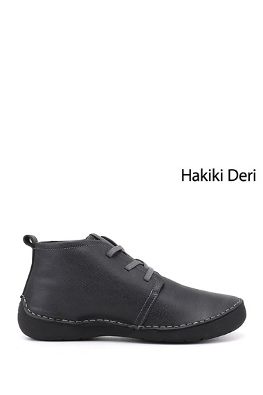 Kadın Antrasit Bağcıklı Hakiki Deri Comfort Bot