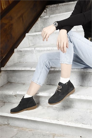 Womens Anthracite Suede Rubber Sole Genuine Leather Boot
