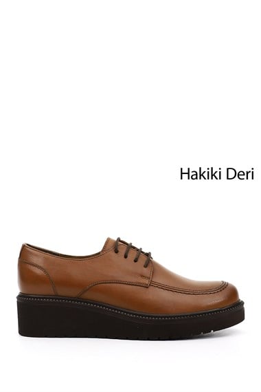 Kadın  Bağcıklı Dolgu Taban Hakiki Deri Ayakkabı