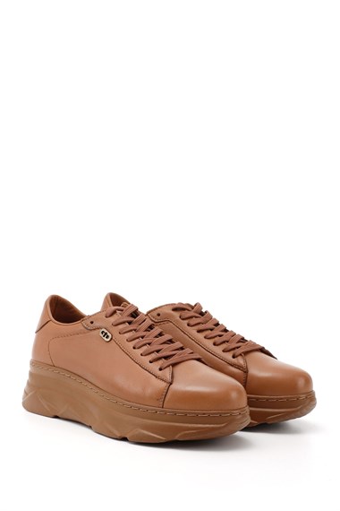 Kadın  Bağcıklı Dolgu Taban Hakiki Deri Sneaker