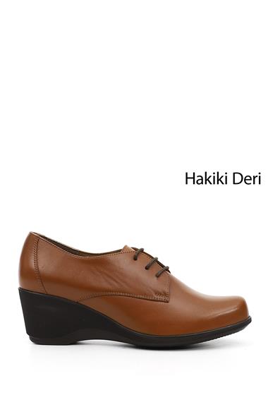 Kadın  Bağcıklı Dolgu Taban Hakiki Deri Ayakkabı