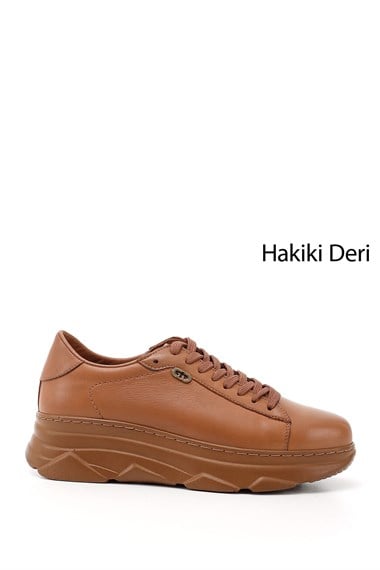 Kadın  Bağcıklı Dolgu Taban Hakiki Deri Sneaker