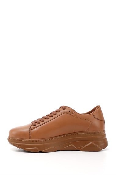 Kadın  Bağcıklı Dolgu Taban Hakiki Deri Sneaker