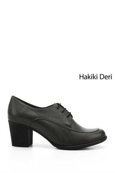 Kadın  Bağcıklı Orta Kalın Topuklu Hakiki Deri Oxford Ayakkabı