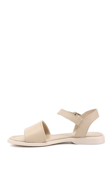 Kadın Bej Antik Bilek Bağlı Hakiki Deri Sandalet