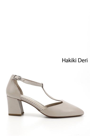 Womens Beige Antique Ankle-Tied Medium Heeled Genuine Leather Shoes