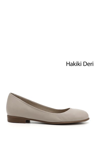 Kadın Bej Antik Hakiki Deri Babet
