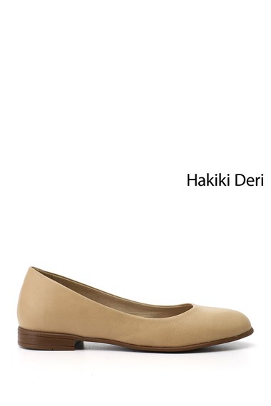 Kadın Bej Antik Hakiki Deri Babet