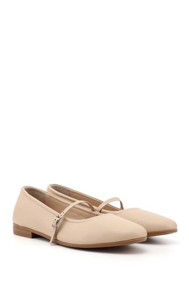 Womens Beige Antique Mary Jane Genuine Leather Ballerina Shoes