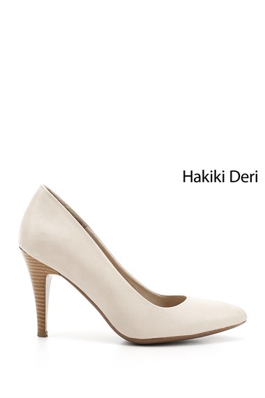Kadın Bej Antik Sivri Burun İnce Topuklu Hakiki Deri Stiletto