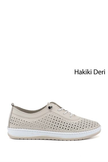 Kadın Bej Bağcıklı Hakiki Deri Comfort Ayakkabı