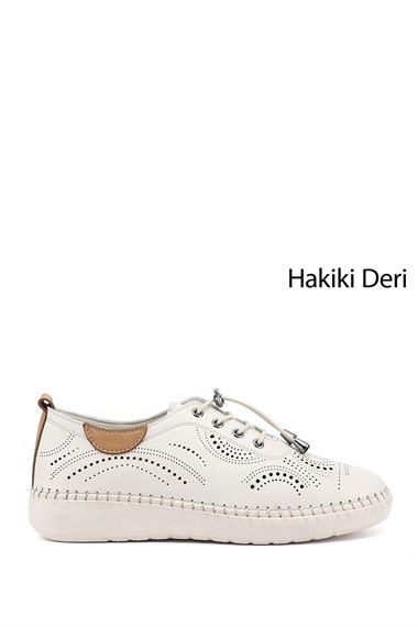 Kadın Bej Bağcıklı Hakiki Deri Comfort Ayakkabı